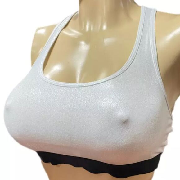 Victorias Secret The Player Unlined lace up sides Metallic silver Sport Bra M - Picture 2 of 3